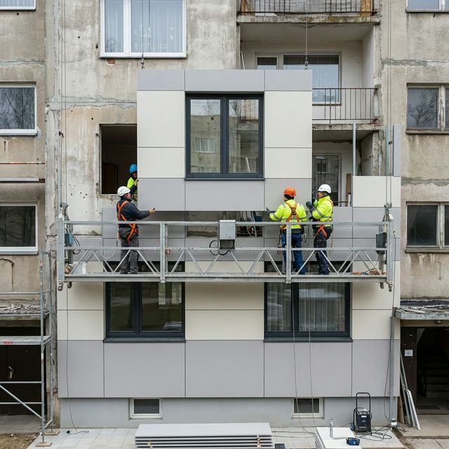 Siltināto paneļu montāža pie ēkas